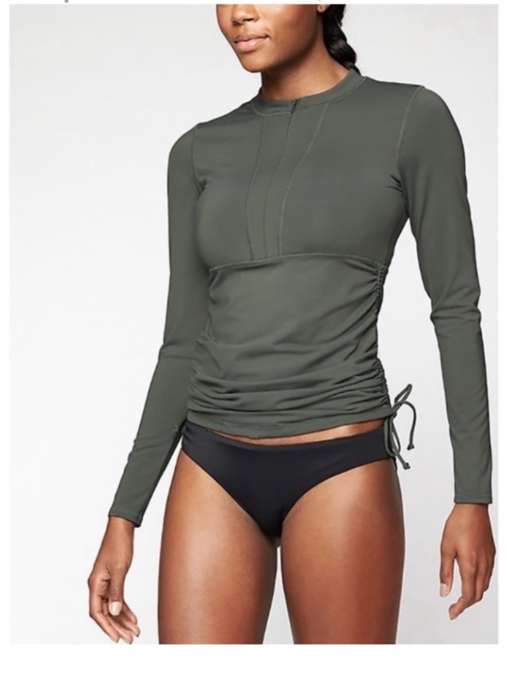 Athleta Ruched Swim Top - Olive Green SZ M